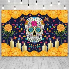Sendy Day of The Dead Sugar Skull Backdrop 7x5ft Vibrant Colors Vinyl