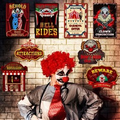 Harloon 18 Pcs Circus Party Signs Halloween Sign Red, White, Blue