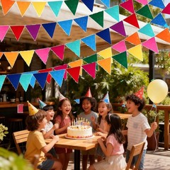 6 Strings 72PCS Rainbow Felt Bunting Colorful Pennant Banner Flags with Ribbo…