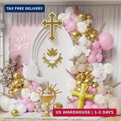 First Communion Pink Balloon Garland Arch Kit, Girl Baptism Christening Party De