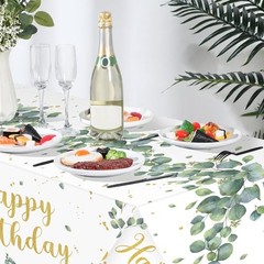 3 Pcs Sage Green Disposable Tablecloth Happy Birthday Table Cover 54 x 108
