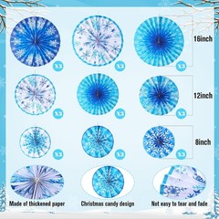 9PCS Winter Snowflake Paper Fans Blue White Hanging Decorations Xmas Party