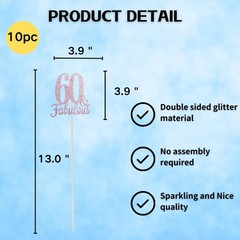 10 PCS Rose Gold 60th Birthday Centerpieces Double Sided Table Sticks Women