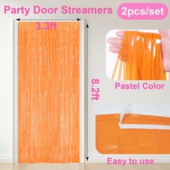 Party Streamers Fringe Backdrop Orange Tinsel Curtain Pumpkin Decor 2 PCS