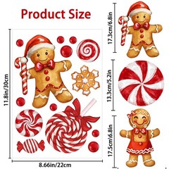 DULEFUN Christmas Window Clings, Gingerbread Man Candy Window’s Stickers Red