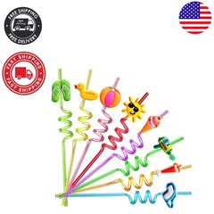 Durable and Flexible Beach Drinking Straws – 24 Pack with 2 Cleaning Brushes
