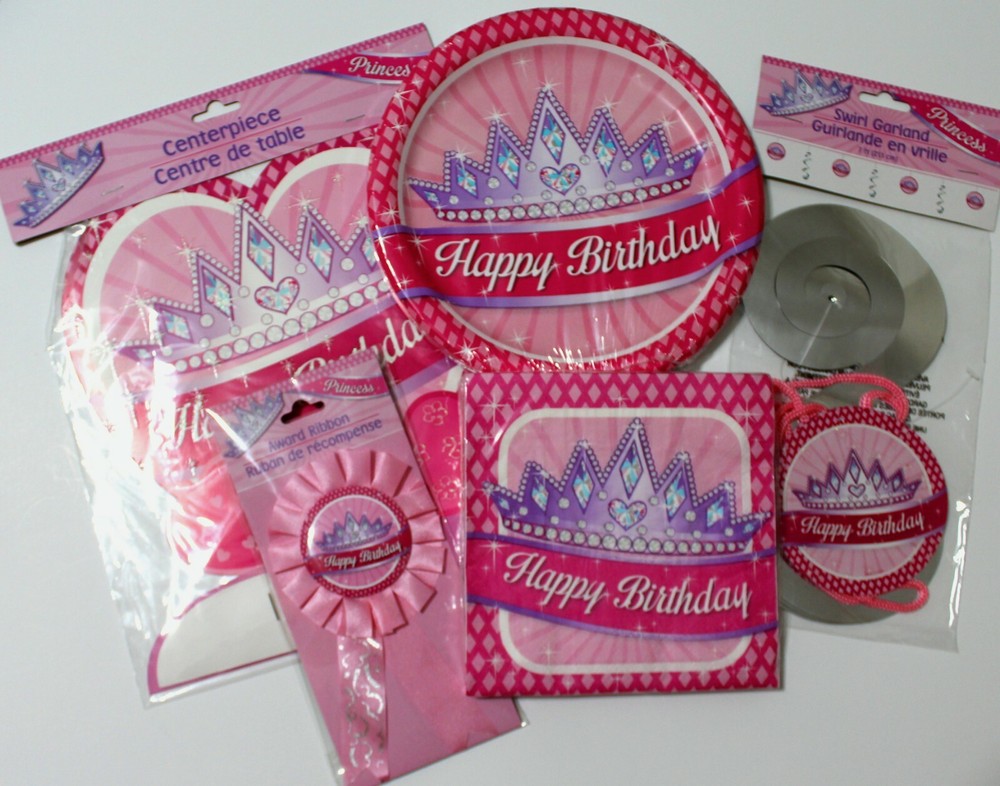 *NEW* 5 Piece SET – PINK PRINCESS HAPPY BIRTHDAY PARTY – FAST SHIPPING