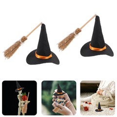 Mini Felt Witch Hats Halloween Gnome Hats Broom Decor Set