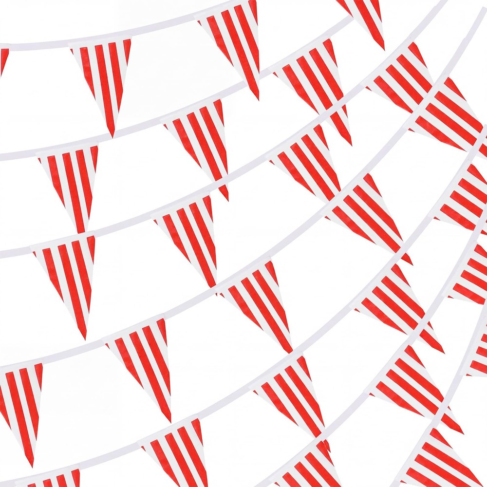 RUBFAC 170ft 120pcs Red and White Striped Pennant Banner, Carnival Circus Decora
