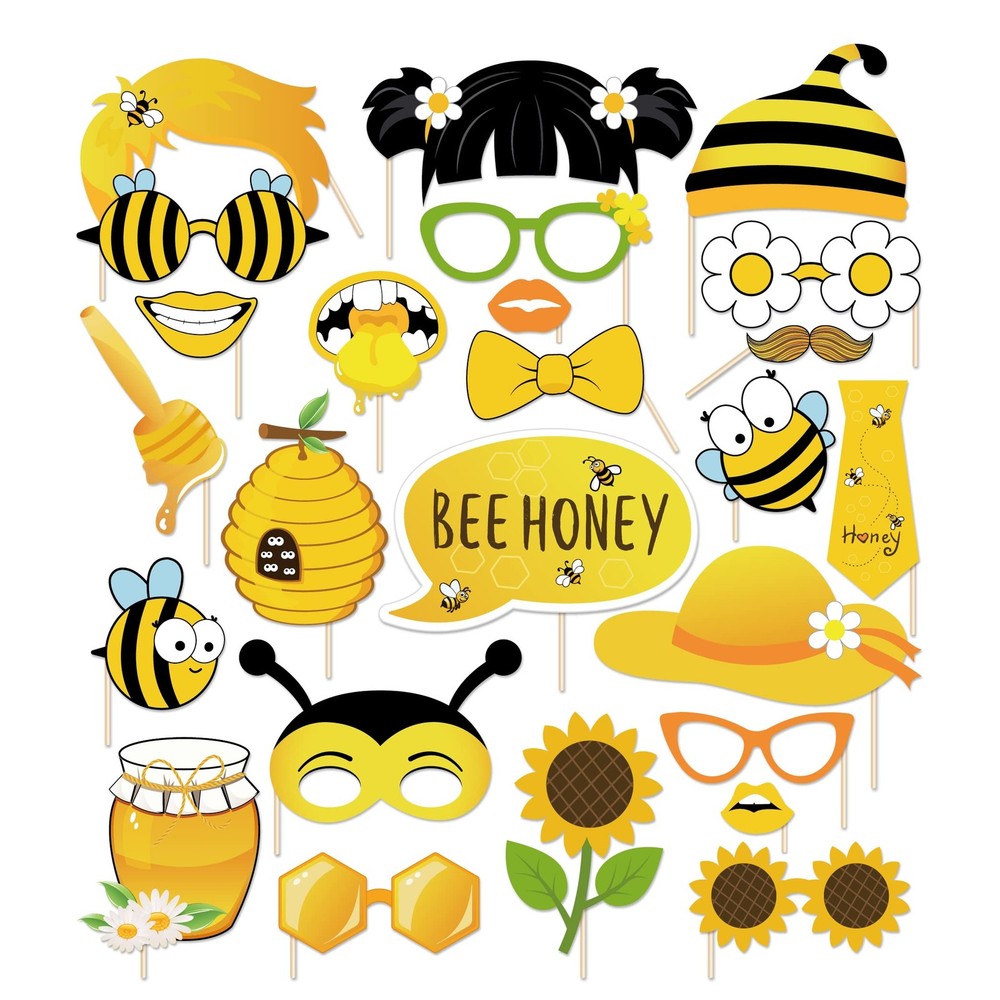 25 Pcs Bee Honey Photo Booth Props for Bee Honey Party Decoration Supplies, B…