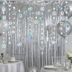 Iridescent 60Th Birthday Decorations for Her and Him Number 60 Circle Dots Star
