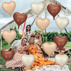 Cream Brown Heart Balloons, 12Pcs Brown Apricot Foil Balloons, Beige Coffee F…