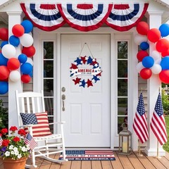 Independence Day Wooden Wreath, Red White Blue Outdoor Front Door Decor