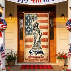 Door Banner Backdrop U.S. Independence Day Decor 35.4×70.86 Inches Polyester Vin