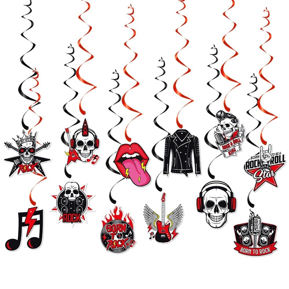 Rock and Roll Hanging Swirl 80s Heavy Metal Themed Birthday Party Decorations…