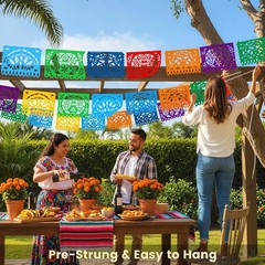 Papel Picado Decor 18 Foot Durable Bright Plastic Hanging Mexican Theme Outdoor