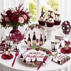 Wine Themed «Aged to Perfection» Birthday Decorations for 25 Guests NEW