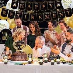 Happy Retirement Party Decor Golden Black Balloon Banner Farewell Party Supplies