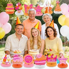 12 Pcs Orange Pink Birthday Decorations Honeycomb Centerpieces