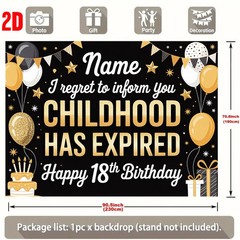 Custom Name Text 18th Birthday 2D Flat Banner Balloon Party Birthday Backdrop☋