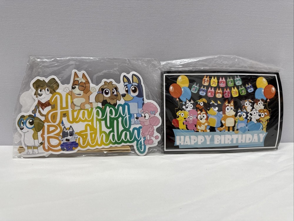 Bluey Happy Birthday Banner, Cake Topper, And Cupcake Toppers
