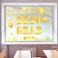 6 Sheet Class of 2026 Graduation Window Clings Gold Foil Congrats Grad Reusable