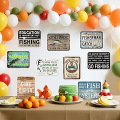 Charming Fishing Party Decorations Set – 9 Vivid Cards for Boys’ Celebrations