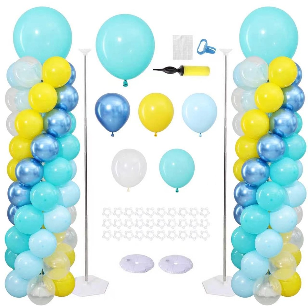 Blue and Yellow Balloon Column Kit Set of 2 with Balloons