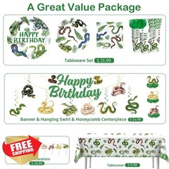 Snake Party Decorations, Reptile Snake Birthday Party Banner, Hanging Swirls,…