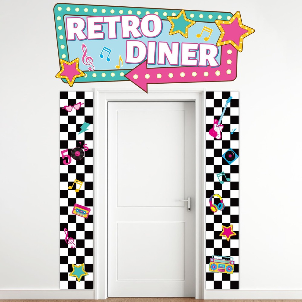 3Pcs 50s Retro Diner Door Banner Back to 50’s Theme Door Decorations 1950s Mu…