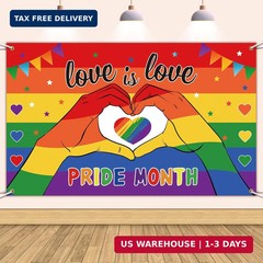 Pride Decorations – Love is Love Banner Backdrop, LGBTQ, Lesbian & Gay Pride Ban