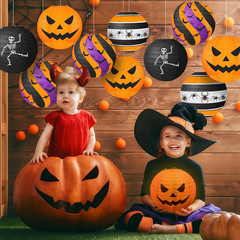 Halloween Paper Lanterns, 12 PCS Halloween Hanging Paper Lanterns, Orange Black