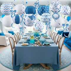 18 Pcs Summer Party Decorations Set Coastal Beach Seashell Paper Lanterns Blue B