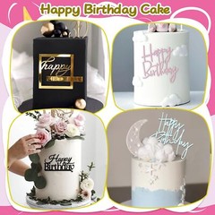 24 PCS Happy Birthday Cake Toppers Mirror Acrylic Cake Topper Side Cake Decor…