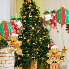 6PCS Christmas Gift Box Balloons Red Green Cube Snow Pattern Decor for Party