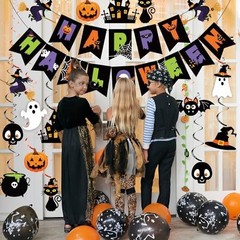 Halloween Party Decorations Banner Ghost Pumpkin Witches Hanging Swirls