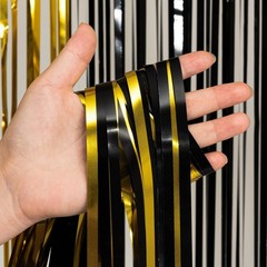 Black and Gold Party Streamers Decoration – GREATRIL Foil Fringe Backdrop for…