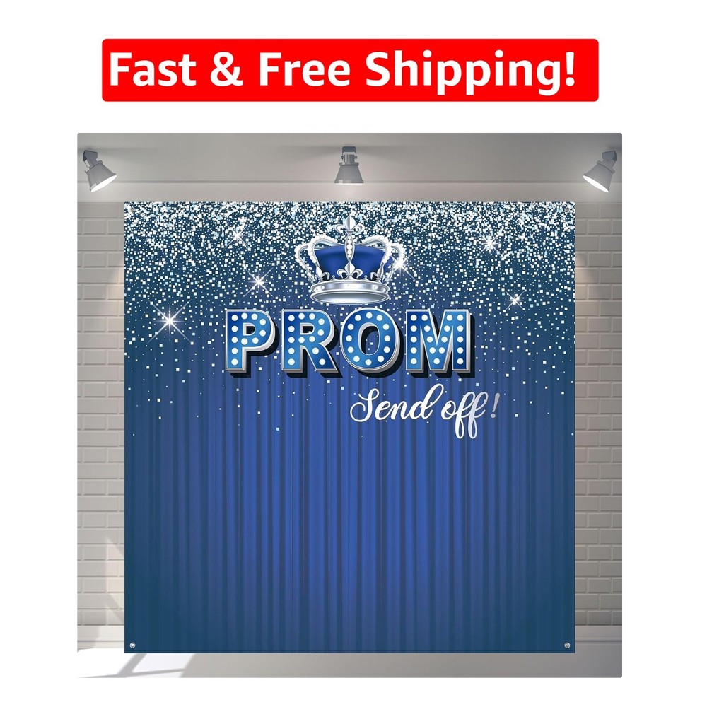 2026 Graduation Prom Background 5.9×5.9 Ft Blue Silver Glitter Photo Banner