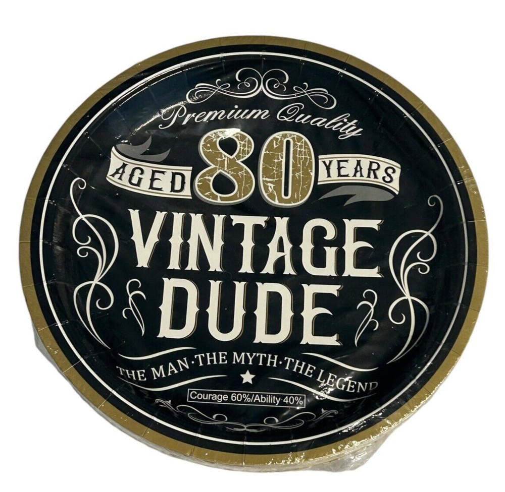 80th Birthday Celebration Set Vintage Dude – 25 Plates & 25 Cups – Aged 80 Years