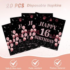 41Pcs 16th Birthday Party Decorations for Girls 7 Inches, Black Gold