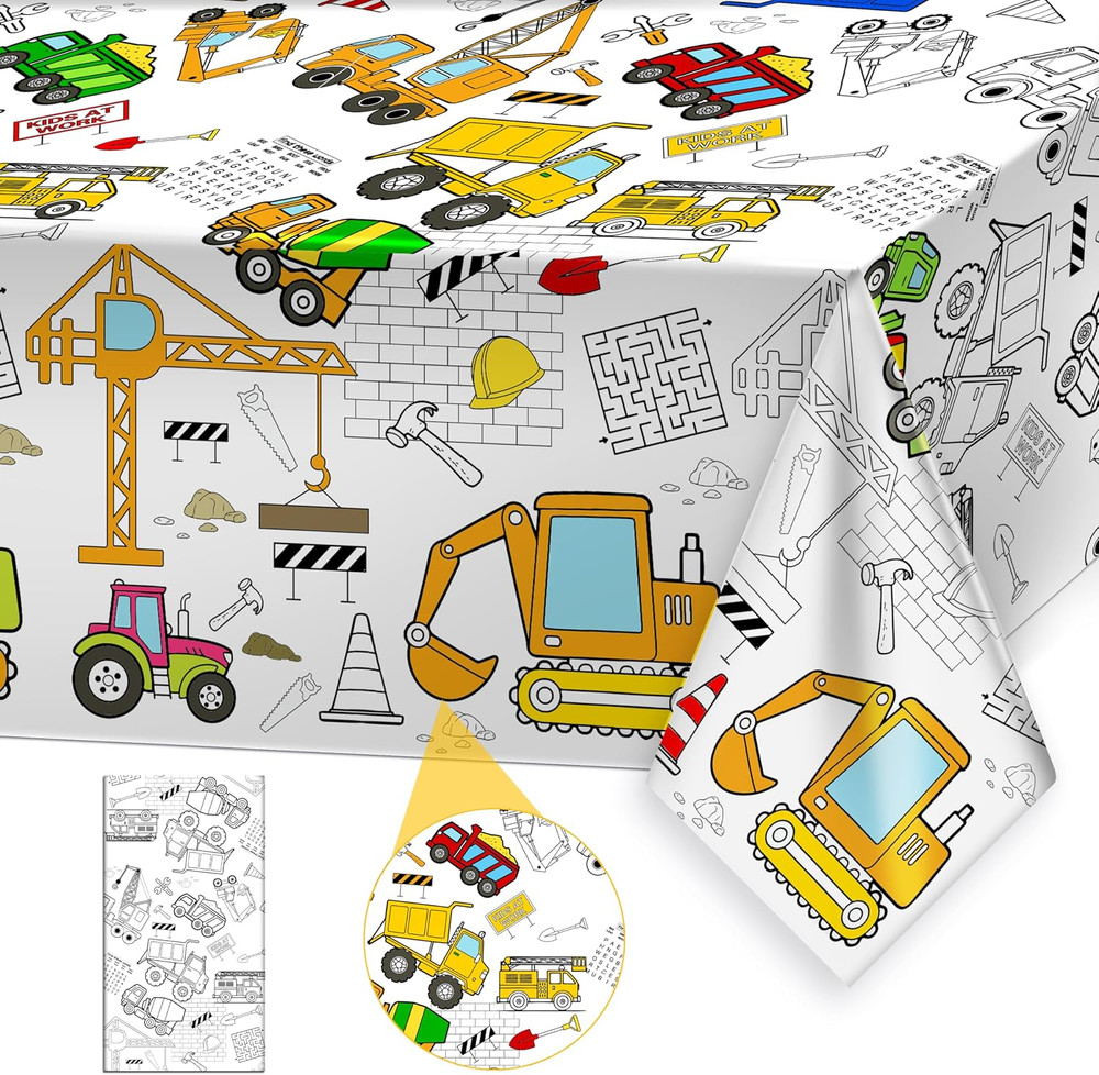 Giant Construction Party Coloring Tablecloth for Kids – Huge Construction Theme