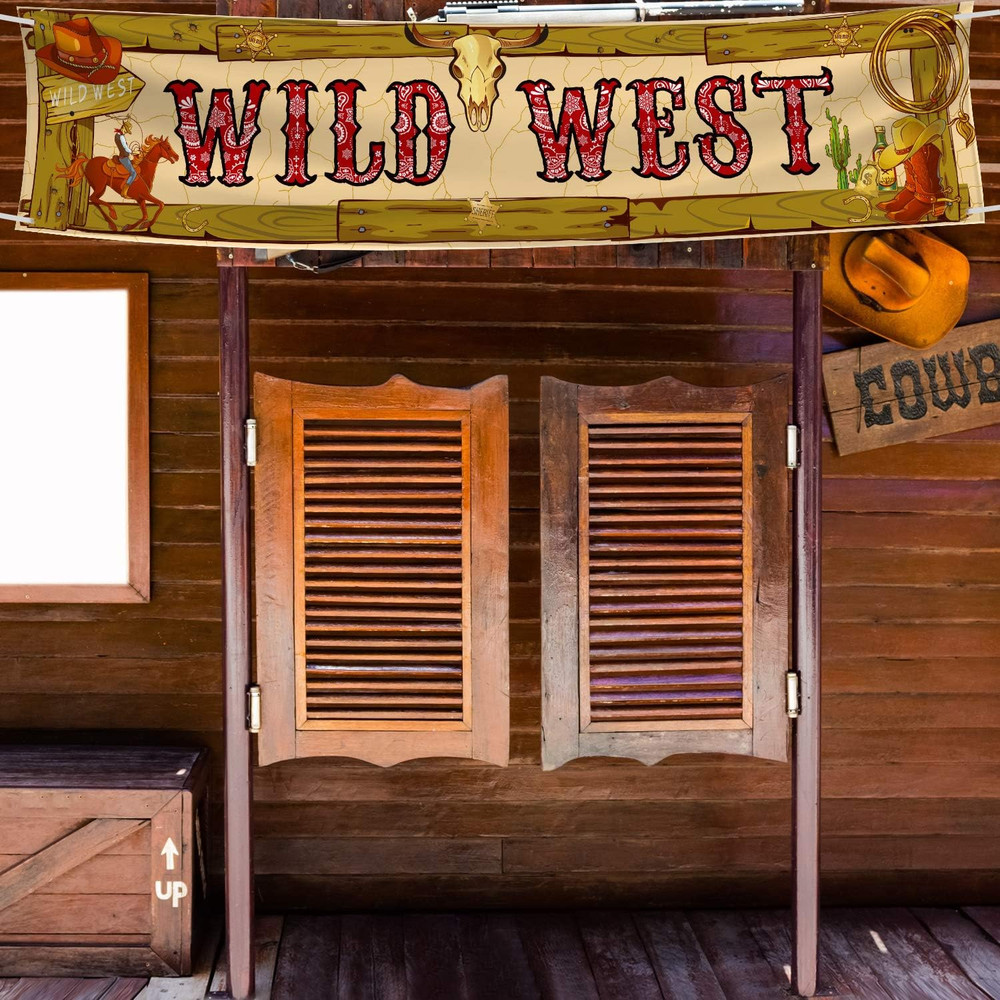 Wild West Cowboy Party Banner 15.7x72in Western Porch Sign Backdrop Decor