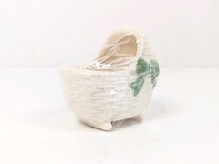 Ceramic Pottery Baby Bassinet Basket Crib White Green Boy Planter 3″x2″x2.5″ New