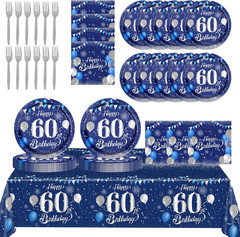 60Th Birthday Decorations for Men,61Pcs Blue Silver 60Th Birthday Decorations Ta