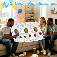 2Pcs Feed Me Baby Shower Game Backdrop, Funny Blindfold Feeding Baby Game Banner
