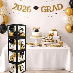 2026 Graduation Party Decorations Balloon Boxes 11.8 inches, Black and Gold