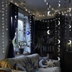 Black Silver Moon Garland Twilight Decoration Star Streamer Gothic Party Deco…