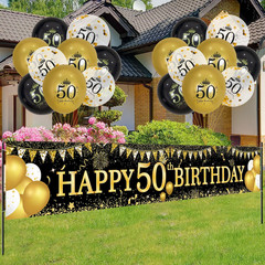 50th Birthday Decorations – Black Gold 50th Birthday Banner and Balloons for …