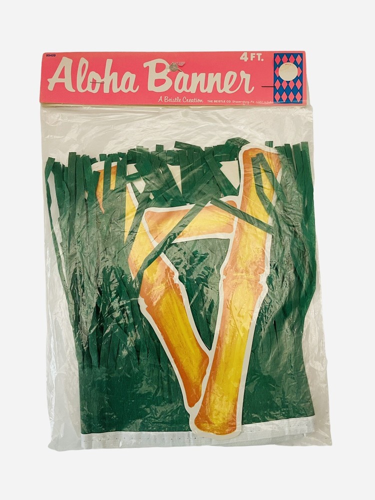 Vintage Beistle ALOHA Luau Fringe Paper Party 4 FT Party Banner Sealed USA