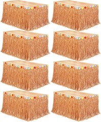 Fovths 8 Pack Luau Grass Table Skirt Natural 9 Feet x 29.5 Inch Hawaiian Tabl…